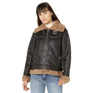 Sam Edelman Short Aviator with Shearling Detail Black/Tan LG (US 12-14)